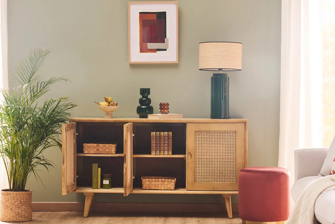 Miliboo Buffet-Buffet en bois manguier et cannage rotin 3 portes L145 cm LAKA