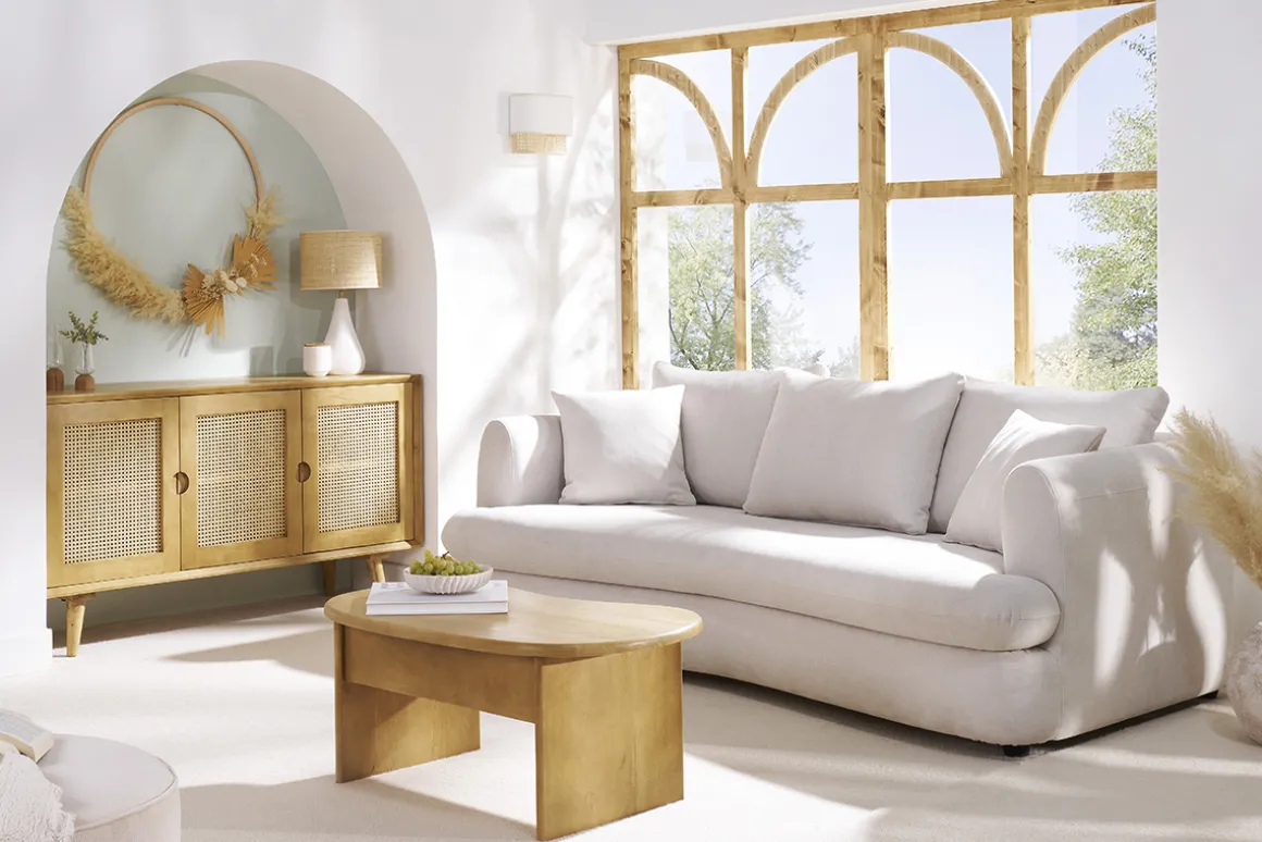 Miliboo Buffet-Buffet en bois manguier et cannage rotin 3 portes L145 cm LAKA