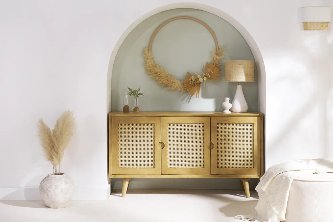 Miliboo Buffet-Buffet en bois manguier et cannage rotin 3 portes L145 cm LAKA