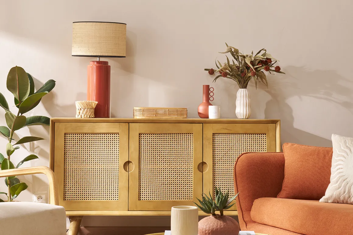 Miliboo Buffet-Buffet en bois manguier et cannage rotin 3 portes L145 cm LAKA