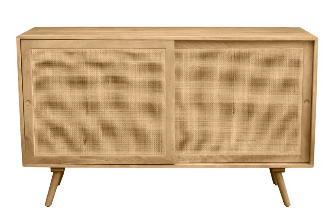 Miliboo Buffet-Buffet en bois manguier massif et cannage rotin 2 portes coulissantes L135 cm ACANGE