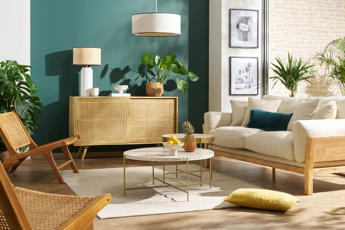 Miliboo Buffet-Buffet en bois manguier massif et cannage rotin 2 portes coulissantes L135 cm ACANGE