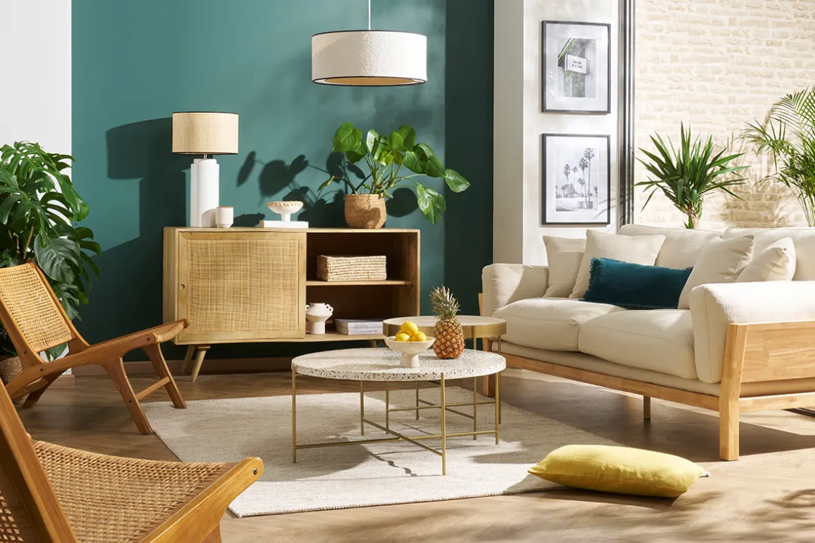 Miliboo Buffet-Buffet en bois manguier massif et cannage rotin 2 portes coulissantes L135 cm ACANGE