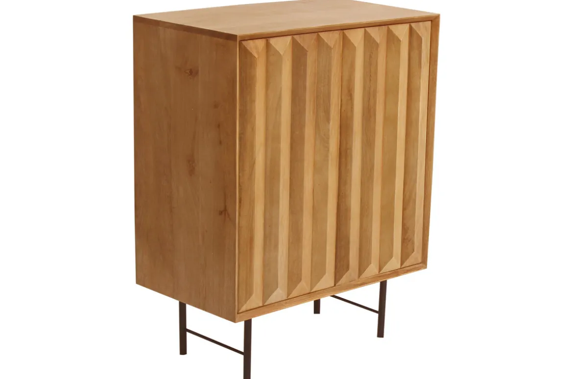 Miliboo Buffet-Buffet en bois manguier massif gravé et métal noir 2 portes L70 cm AGRA