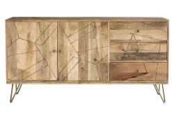 Miliboo Buffet-Buffet gravé en bois manguier massif et métal doré 2 portes 3 tiroirs L145 cm LINIUM