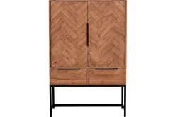 Miliboo Buffet-Buffet haut à motifs chevrons en bois massif et métal noir 2 portes 2 tiroirs STICK