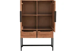 Miliboo Buffet-Buffet haut à motifs chevrons en bois massif et métal noir 2 portes 2 tiroirs STICK