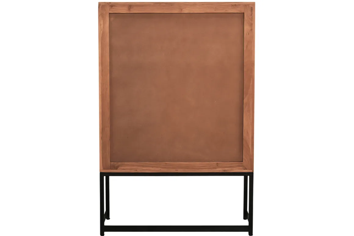 Miliboo Buffet-Buffet haut à motifs chevrons en bois massif et métal noir 2 portes 2 tiroirs STICK