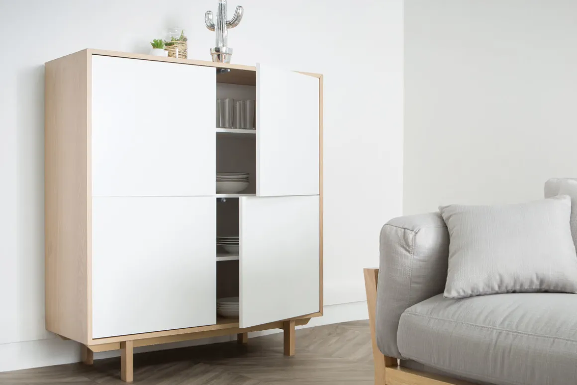 Miliboo Buffet-Buffet haut scandinave bois et blanc 4 portes L110 cm SID