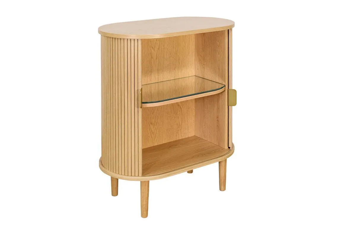 Miliboo Buffet|Meuble D'entrée-Buffet haut vintage avec portes coulissantes bois clair chêne L70 cm EPIC
