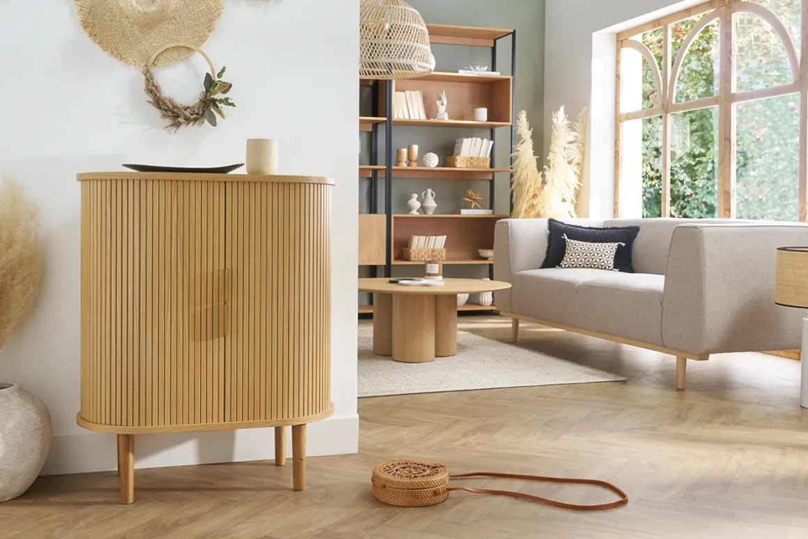 Miliboo Buffet|Meuble D'entrée-Buffet haut vintage avec portes coulissantes bois clair chêne L70 cm EPIC