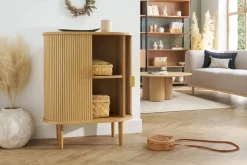 Miliboo Buffet|Meuble D'entrée-Buffet haut vintage avec portes coulissantes bois clair chêne L70 cm EPIC