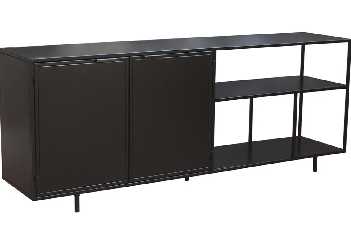 Miliboo Buffet-Buffet industriel en métal noir 2 portes L180 cm KARL
