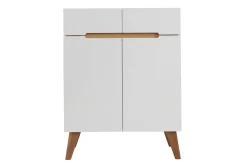 Miliboo Buffet-Buffet scandinave blanc brillant et finition bois clair 2 portes 2 tiroirs L80cm MELKA