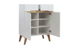 Miliboo Buffet-Buffet scandinave blanc brillant et finition bois clair 2 portes 2 tiroirs L80cm MELKA