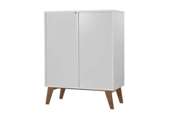Miliboo Buffet-Buffet scandinave blanc brillant et finition bois clair 2 portes 2 tiroirs L80cm MELKA