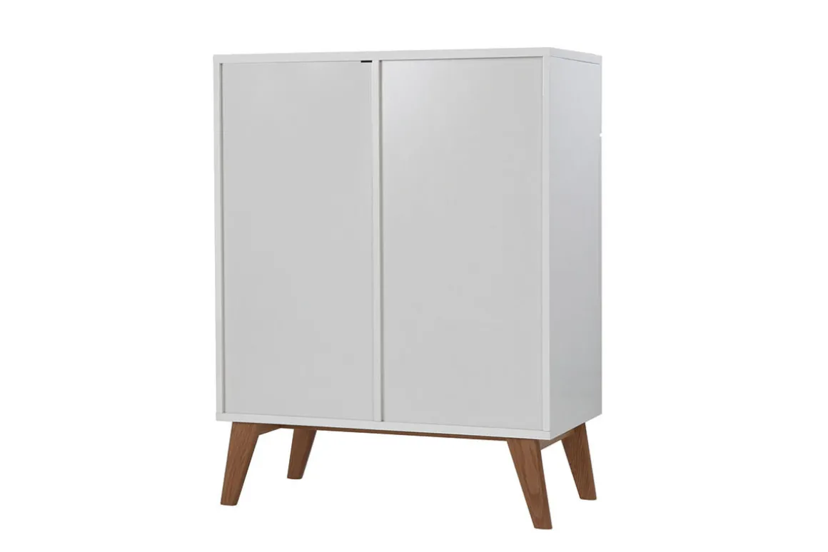Miliboo Buffet-Buffet scandinave blanc brillant et finition bois clair 2 portes 2 tiroirs L80cm MELKA