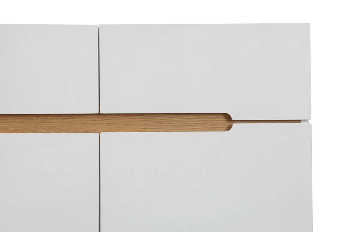 Miliboo Buffet-Buffet scandinave blanc brillant et finition bois clair 2 portes 2 tiroirs L80cm MELKA