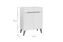 Miliboo Buffet-Buffet scandinave blanc brillant et finition bois clair 2 portes 2 tiroirs L80cm MELKA