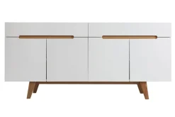 Miliboo Buffet-Buffet scandinave blanc brillant et finition bois clair 4 portes 2 tiroirs L180 cm MELKA