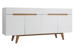 Miliboo Buffet-Buffet scandinave blanc brillant et finition bois clair 4 portes 2 tiroirs L180 cm MELKA