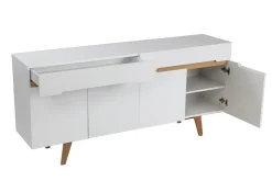 Miliboo Buffet-Buffet scandinave blanc brillant et finition bois clair 4 portes 2 tiroirs L180 cm MELKA
