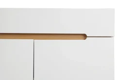 Miliboo Buffet-Buffet scandinave blanc brillant et finition bois clair 4 portes 2 tiroirs L180 cm MELKA