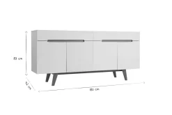 Miliboo Buffet-Buffet scandinave blanc brillant et finition bois clair 4 portes 2 tiroirs L180 cm MELKA