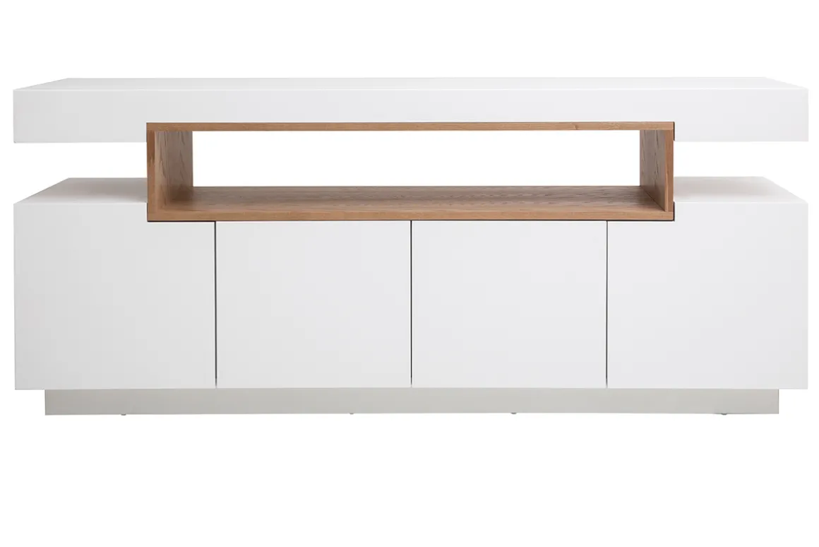 Miliboo Buffet-Buffet scandinave blanc mat et bois 4 portes L180 cm LIVO