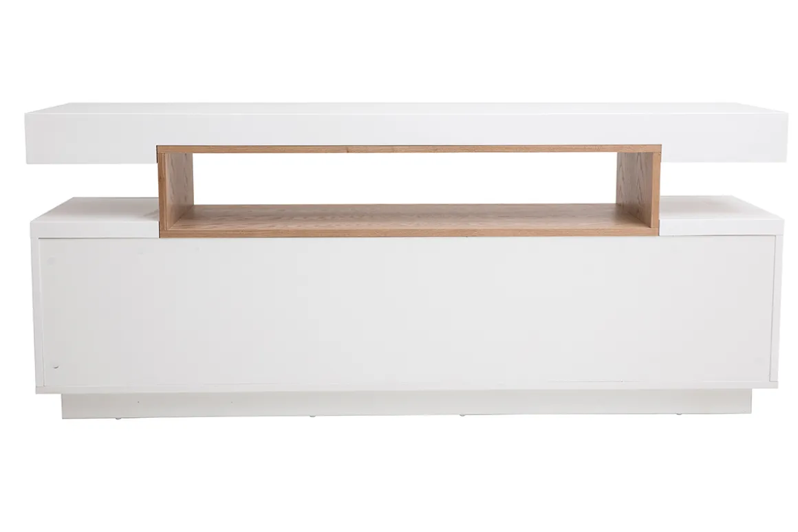 Miliboo Buffet-Buffet scandinave blanc mat et bois 4 portes L180 cm LIVO