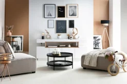 Miliboo Buffet-Buffet scandinave blanc mat et bois 4 portes L180 cm LIVO