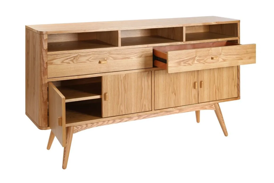 Miliboo Buffet|Commode-Buffet vintage en bois clair 4 portes 2 tiroirs L160 cm NORDECO