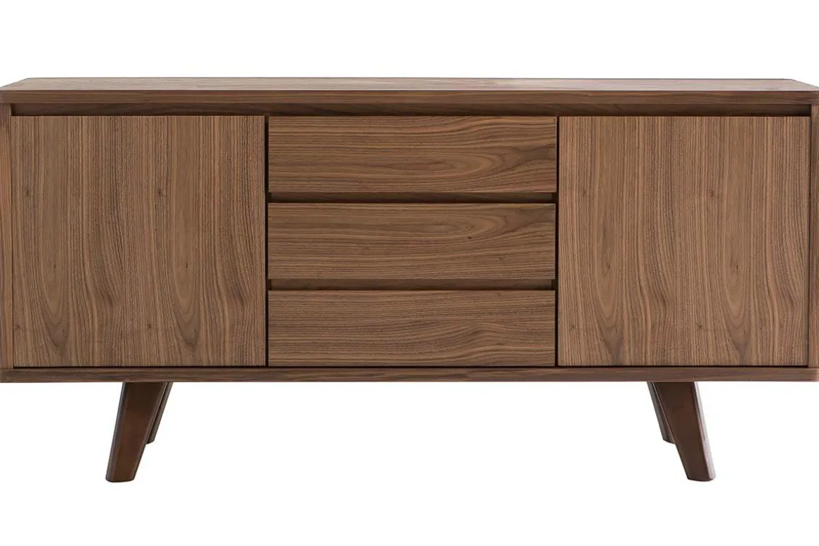 Miliboo Buffet-Buffet vintage en bois noyer 2 portes 3 tiroirs L160 cm FIFTIES