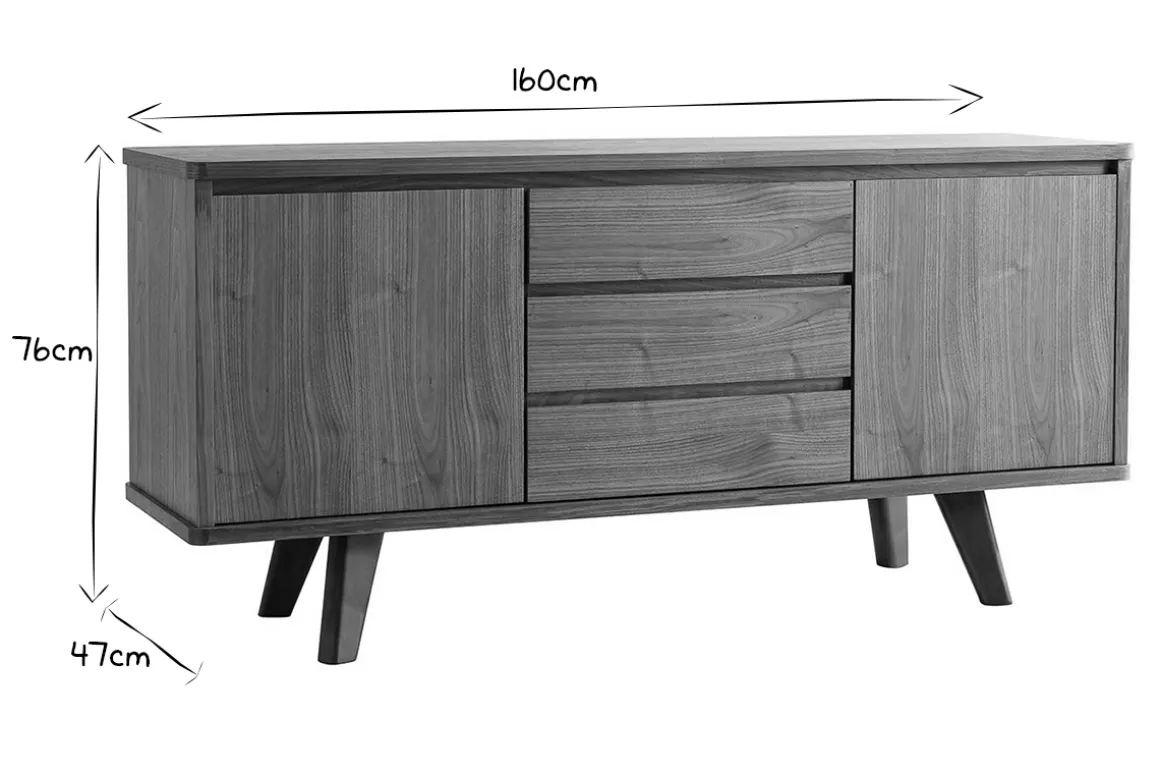 Miliboo Buffet-Buffet vintage en bois noyer 2 portes 3 tiroirs L160 cm FIFTIES