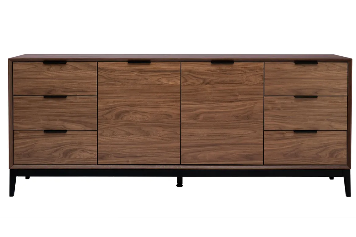 Miliboo Buffet-Buffet vintage finition bois foncé noyer et métal noir avec rangements L180 cm SARTO