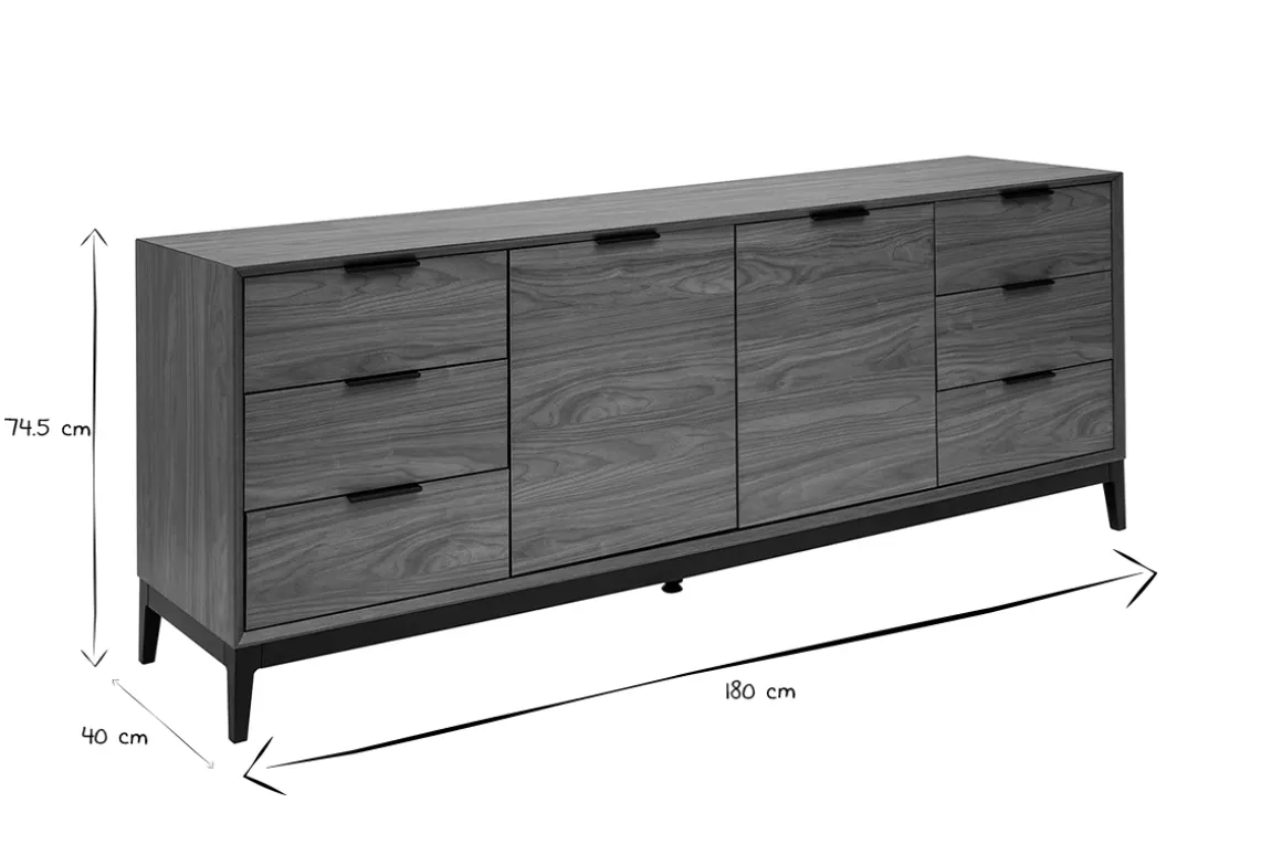 Miliboo Buffet-Buffet vintage finition bois foncé noyer et métal noir avec rangements L180 cm SARTO