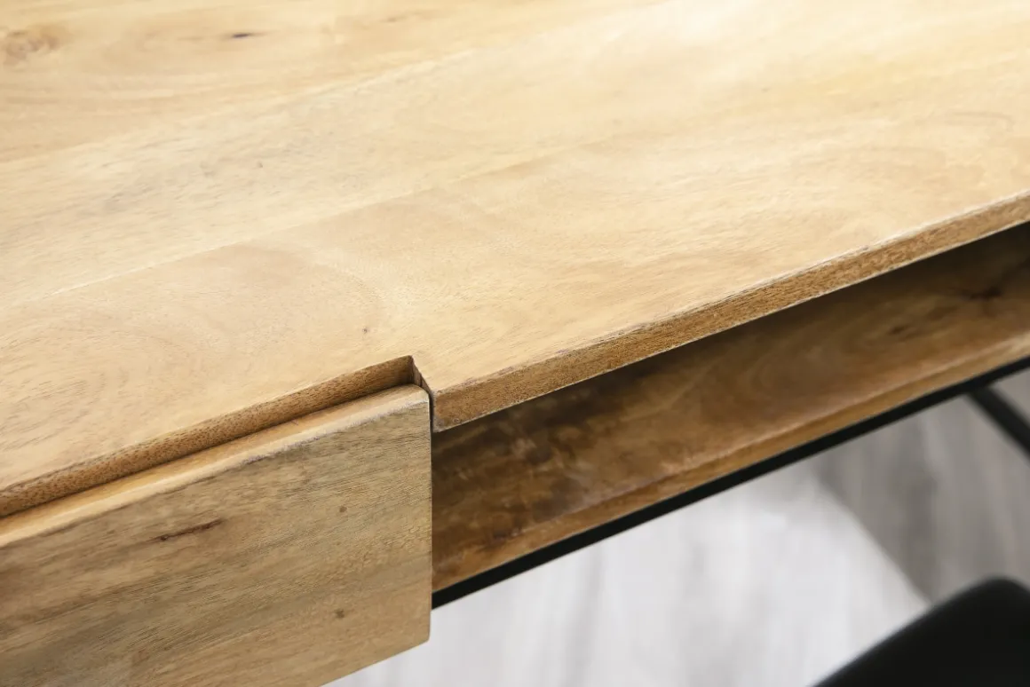 Miliboo Bureau Design-Bureau à rangements industriel bois manguier massif et métal noir L118 cm YPSTER