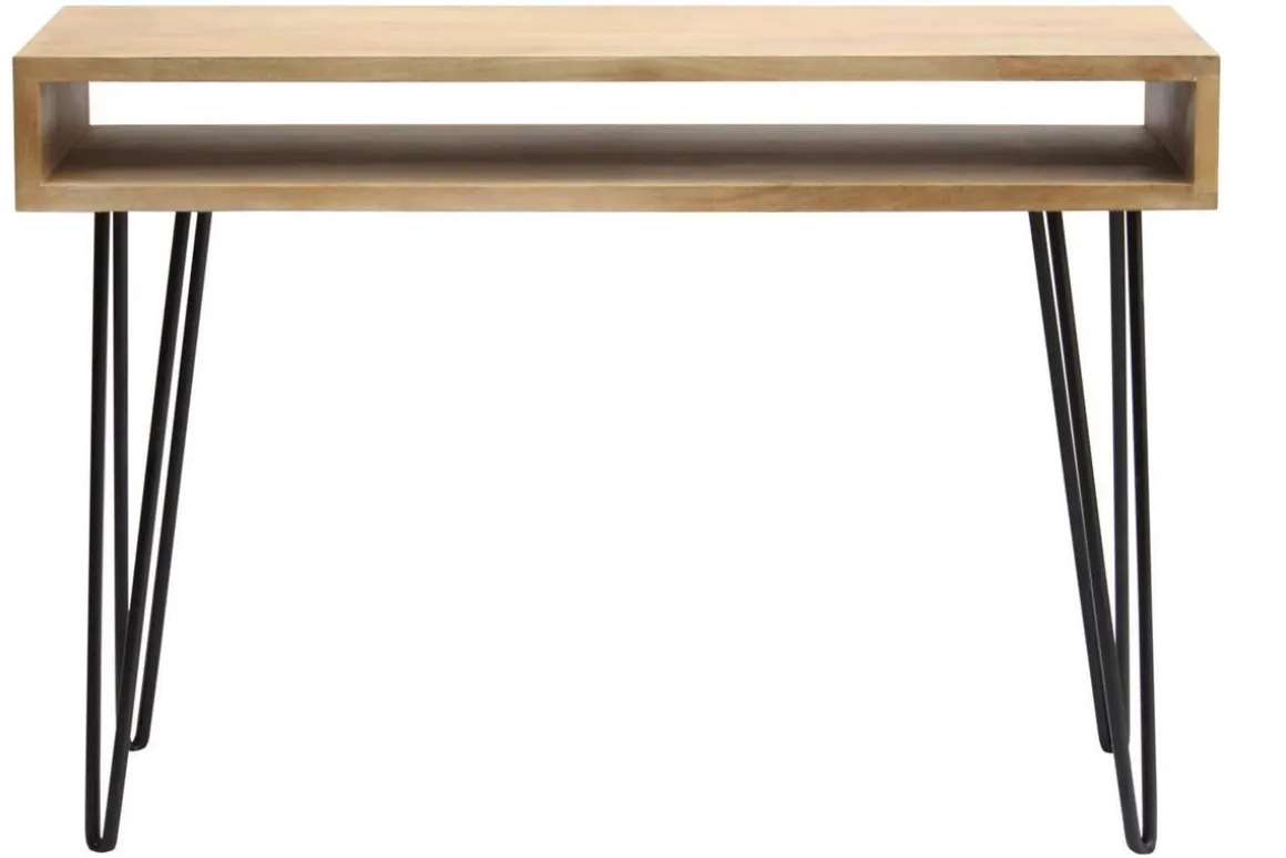 Miliboo Bureau Design|Console-Bureau avec rangement en bois manguier massif et métal noir L116 cm VIBES