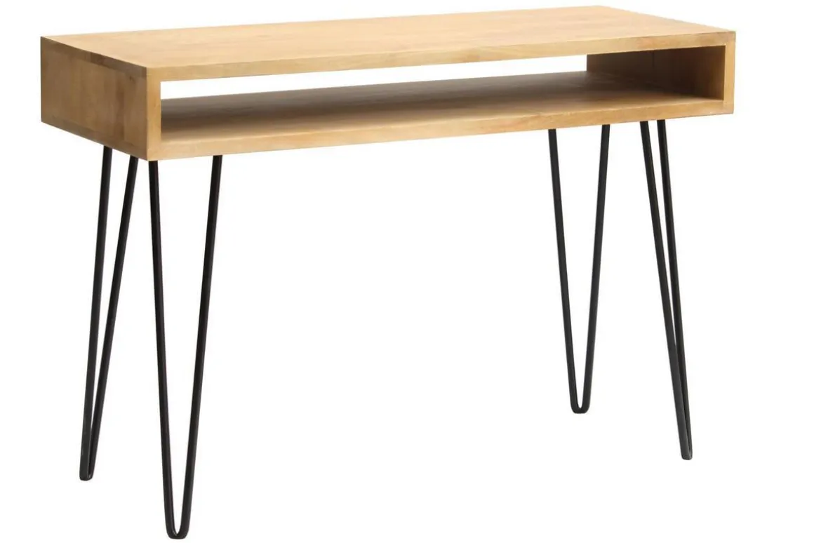 Miliboo Bureau Design|Console-Bureau avec rangement en bois manguier massif et métal noir L116 cm VIBES