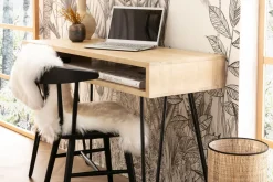 Miliboo Bureau Design|Console-Bureau avec rangement en bois manguier massif et métal noir L116 cm VIBES