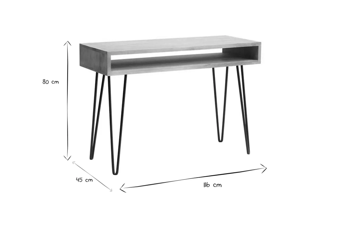 Miliboo Bureau Design|Console-Bureau avec rangement en bois manguier massif et métal noir L116 cm VIBES