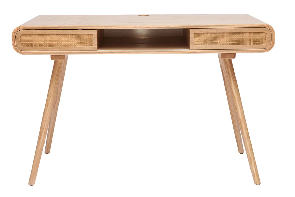 Miliboo Bureau Design-Bureau avec rangement vintage en bois clair et cannage L120 cm OLYMPE