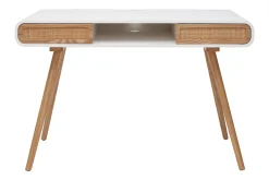 Miliboo Bureau Design-Bureau avec rangement vintage blanc, cannage et bois clair L120 cm OLYMPE