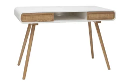 Miliboo Bureau Design-Bureau avec rangement vintage blanc, cannage et bois clair L120 cm OLYMPE