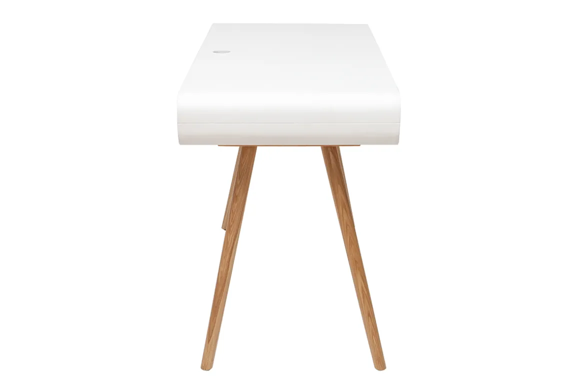 Miliboo Bureau Design-Bureau avec rangement vintage blanc, cannage et bois clair L120 cm OLYMPE