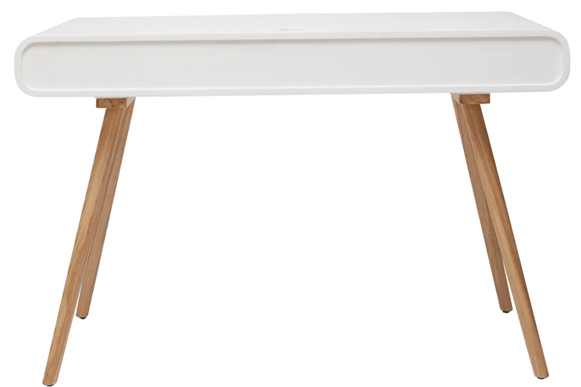 Miliboo Bureau Design-Bureau avec rangement vintage blanc, cannage et bois clair L120 cm OLYMPE