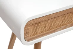 Miliboo Bureau Design-Bureau avec rangement vintage blanc, cannage et bois clair L120 cm OLYMPE