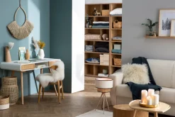 Miliboo Bureau Design-Bureau avec rangement vintage blanc, cannage et bois clair L120 cm OLYMPE