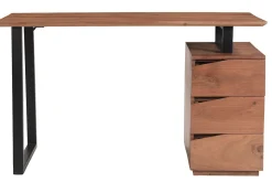 Miliboo Bureau Design-Bureau avec rangements 3 tiroirs industriel bois massif et métal noir L130 cm HORACE