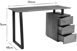 Miliboo Bureau Design-Bureau avec rangements 3 tiroirs industriel bois massif et métal noir L130 cm HORACE